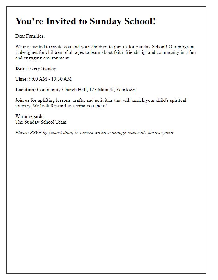 Letter template of Sunday School Invitation for Families