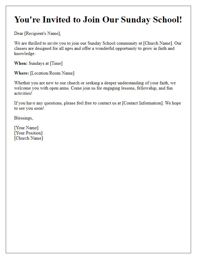 Letter template of Sunday School Invitation for New Members