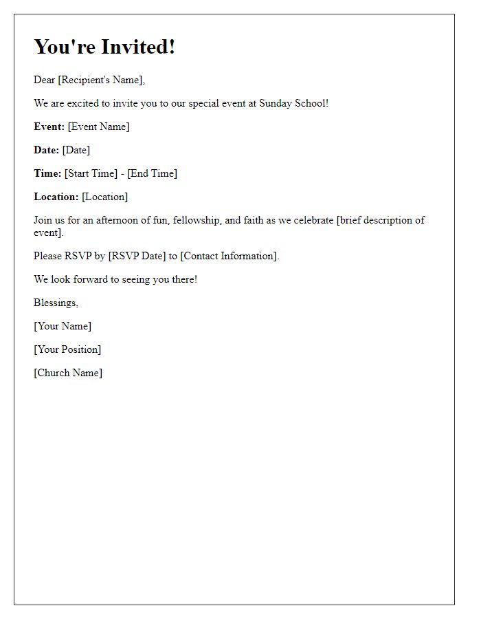 Letter template of Sunday School Invitation for Special Events