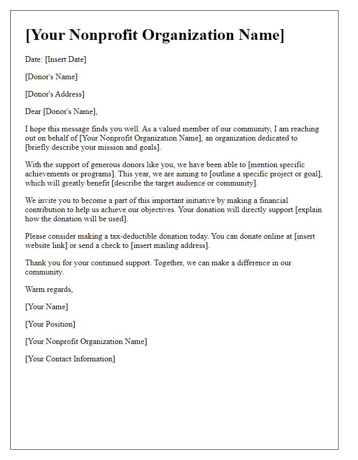 Letter template of nonprofit organization donation request