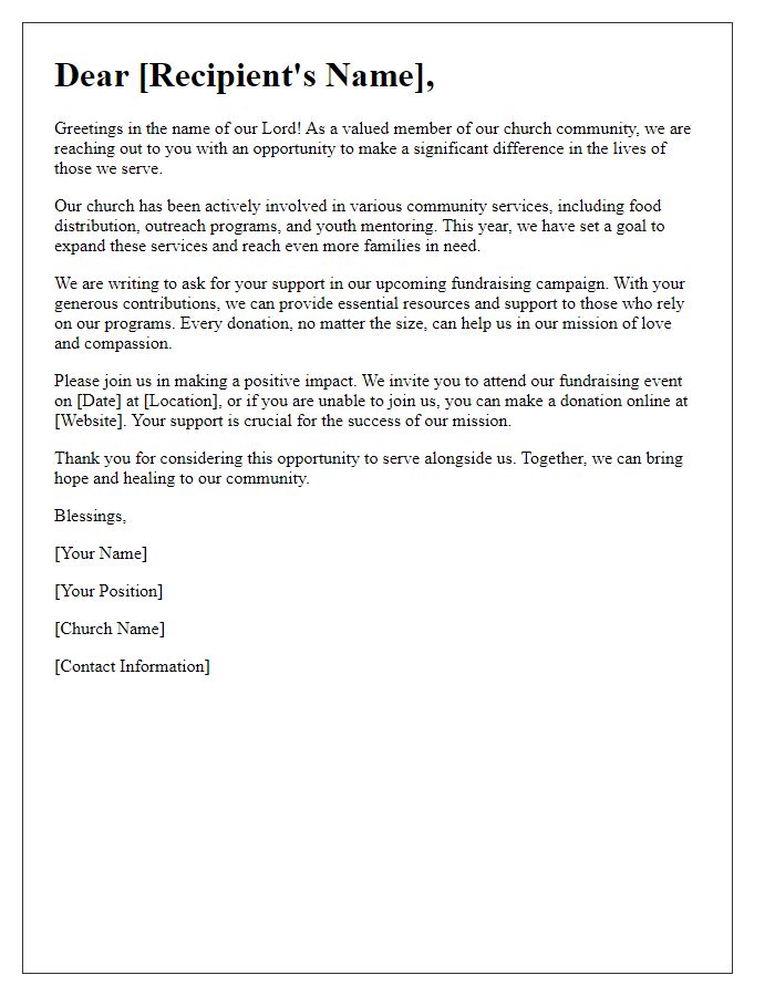 Letter template of fundraising appeal for church community services