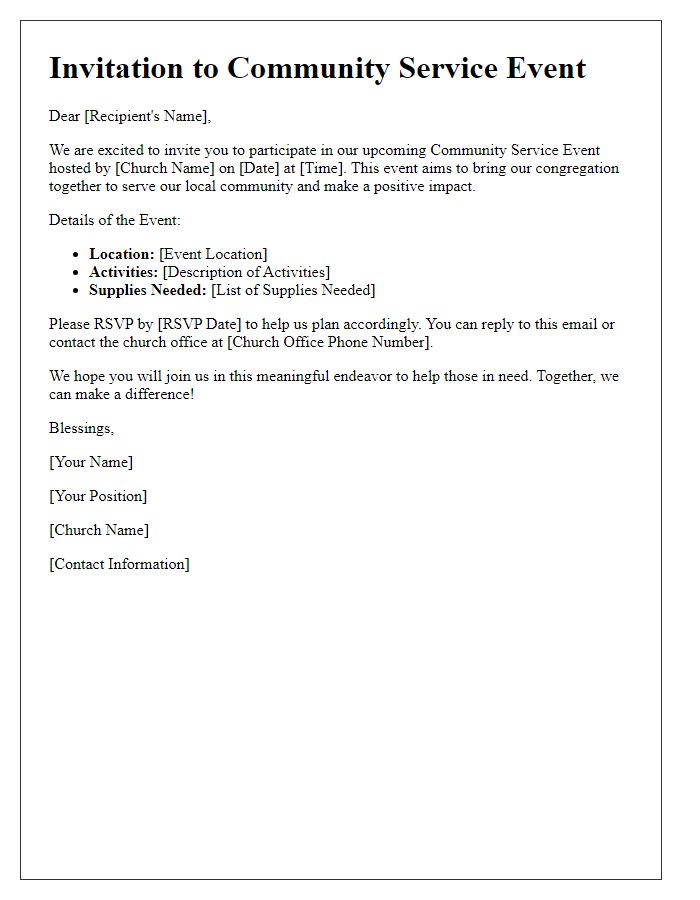 Letter template of invitation to community service events by the church