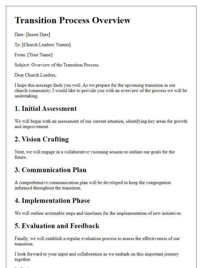 Letter template of transition process overview for church leaders