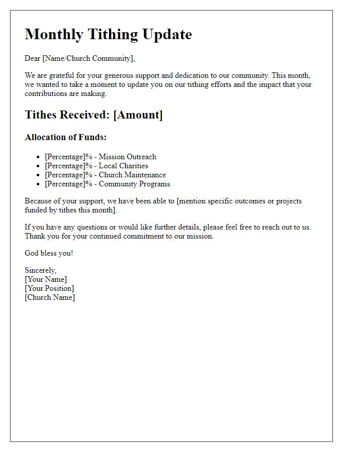 Letter template of Monthly Tithing Update