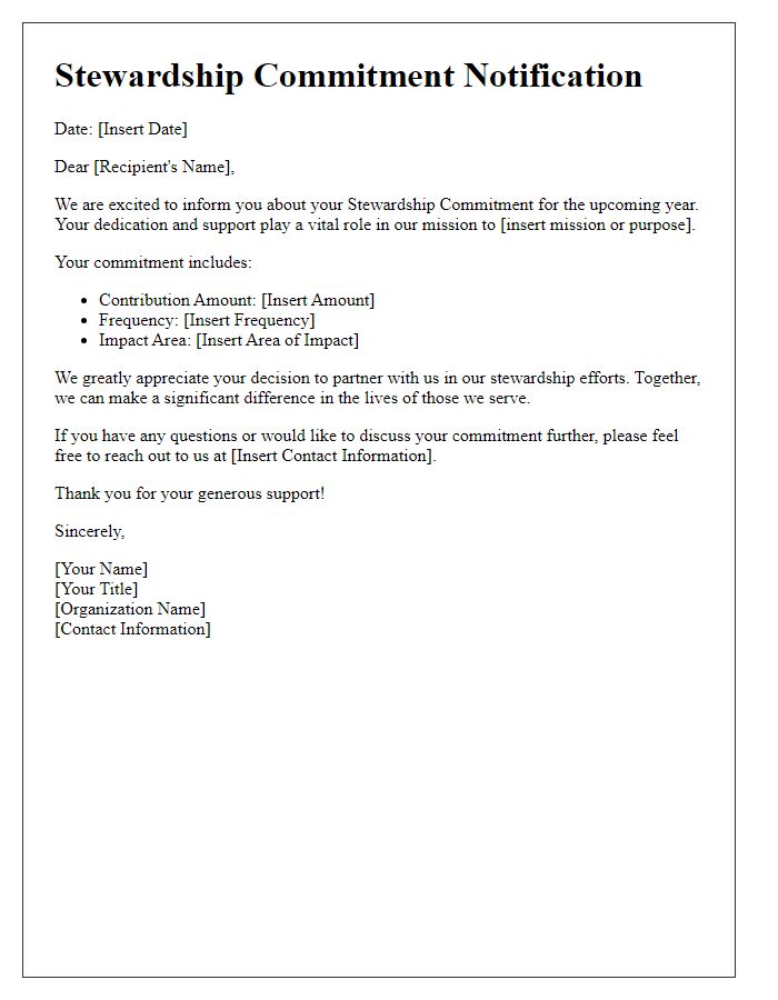 Letter template of Stewardship Commitment Notification