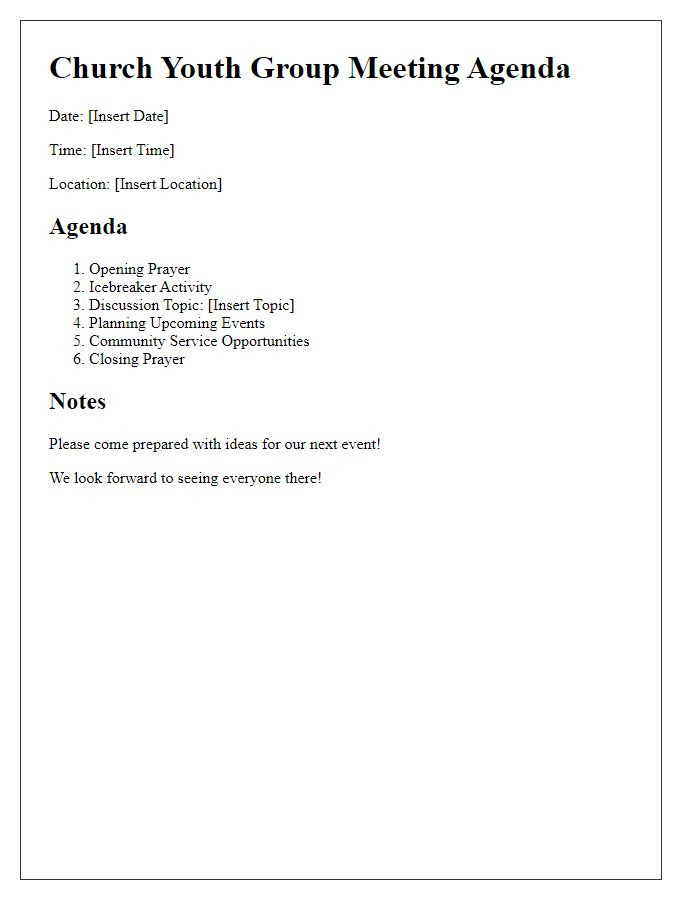 Letter template of agenda for church youth group meeting