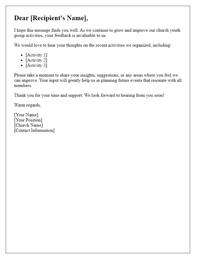 Letter template of feedback request for church youth group activities