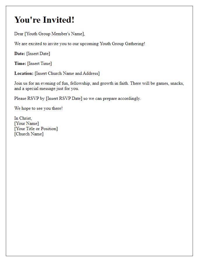 Letter template of invitation for church youth group gathering