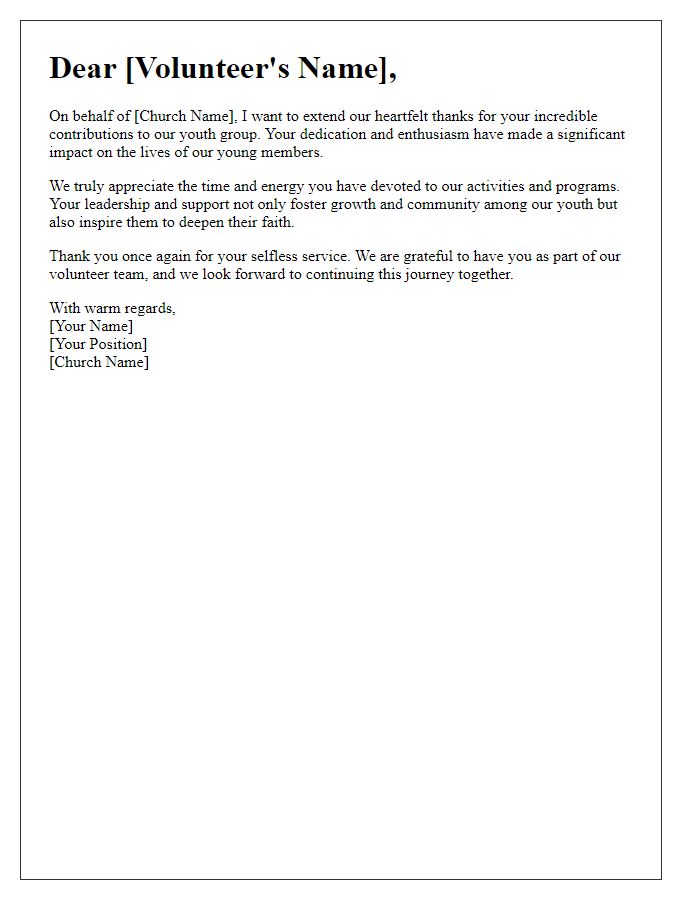 Letter template of thank you for church youth group volunteers