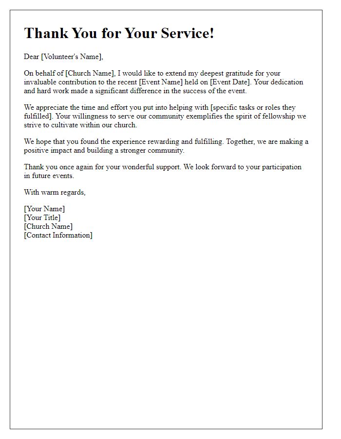 Letter template of acknowledgment for church event volunteers