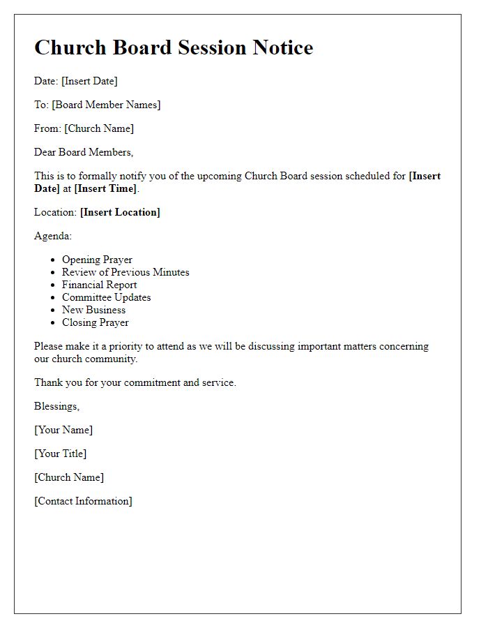 Letter template of church board session notice