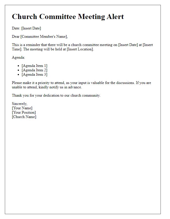 Letter template of church committee meeting alert