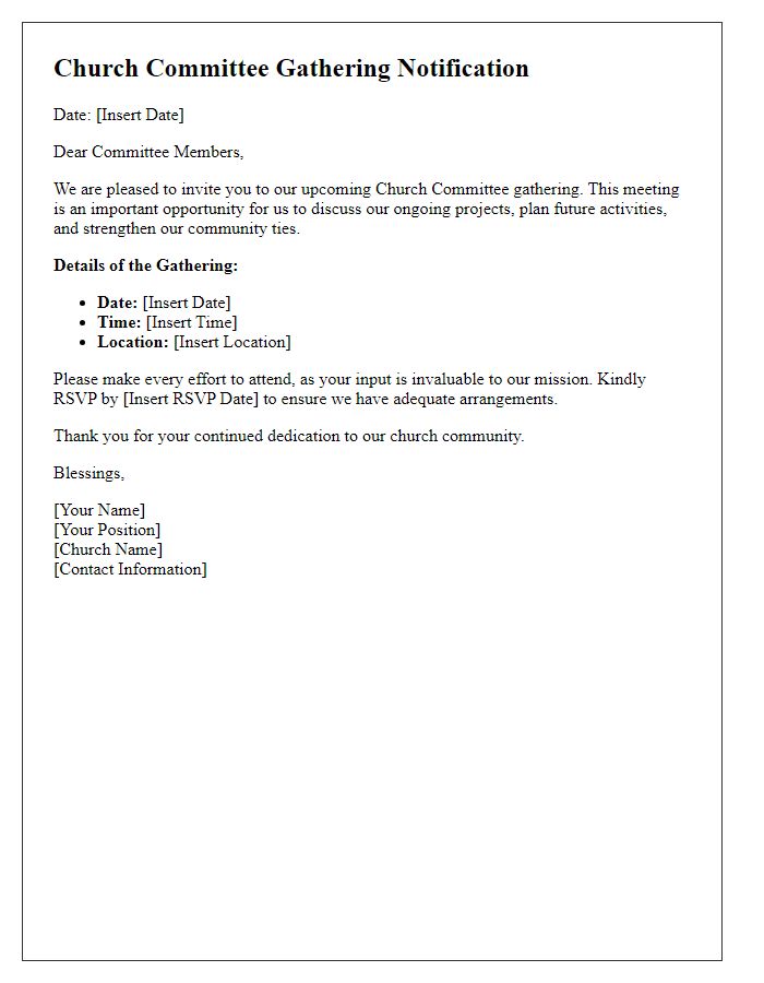 Letter template of church committees gathering notification