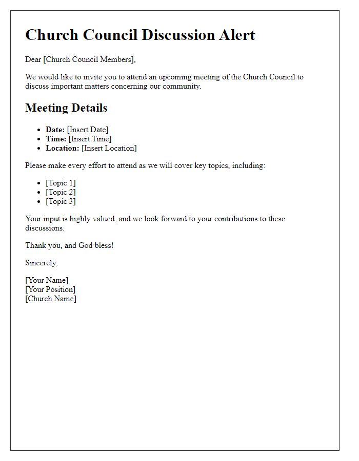 Letter template of church council discussion alert