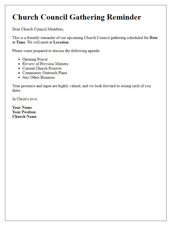 Letter template of church council gathering reminder