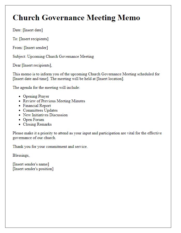 Letter template of church governance meeting memo