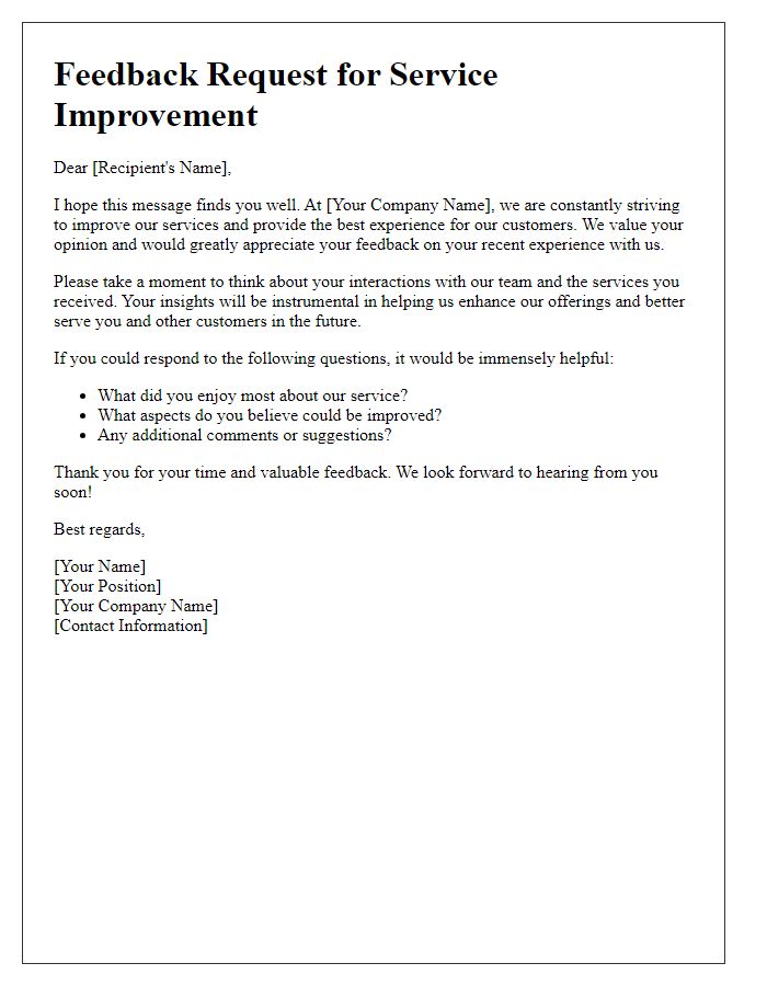 Letter template of a feedback request for service improvement.