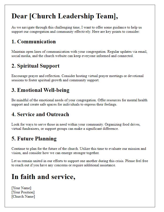 Letter template of guidance for church leadership during crisis.