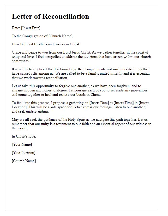 Letter template of reconciliation for church divisions.