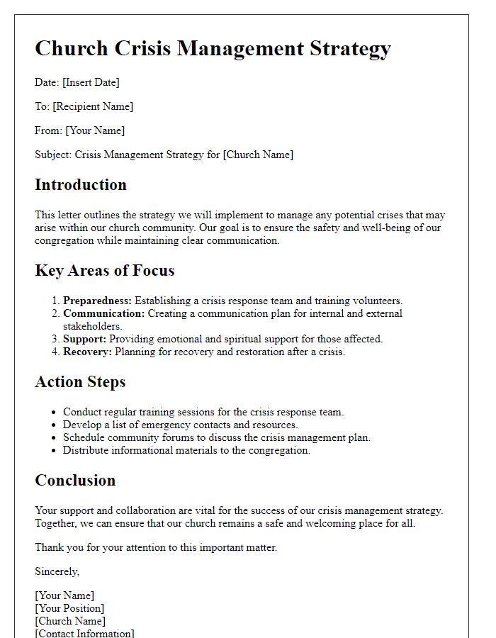 Letter template of strategy for church crisis management.