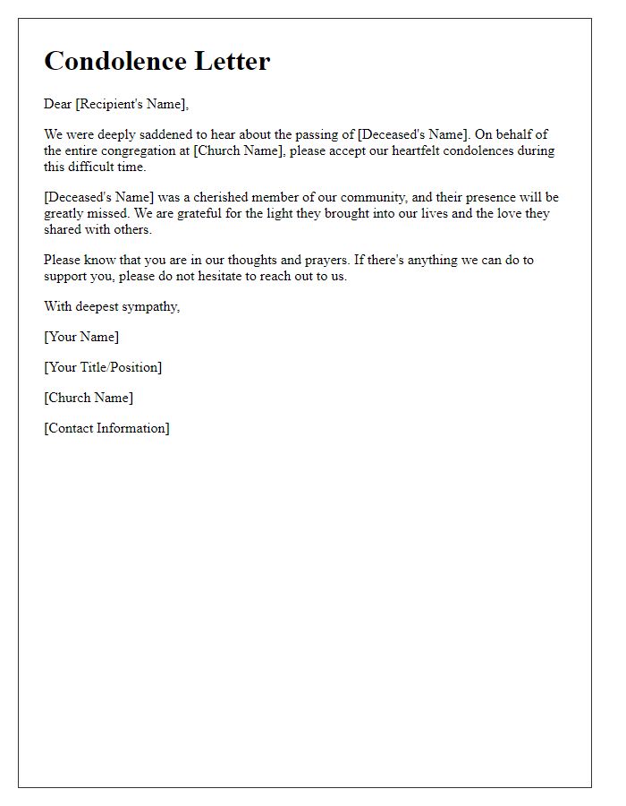 Letter template of condolence support for church members