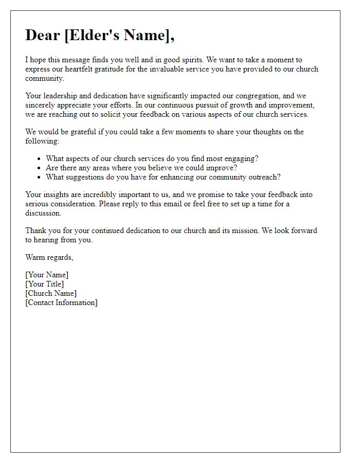 Letter template of feedback solicitation for church elder services