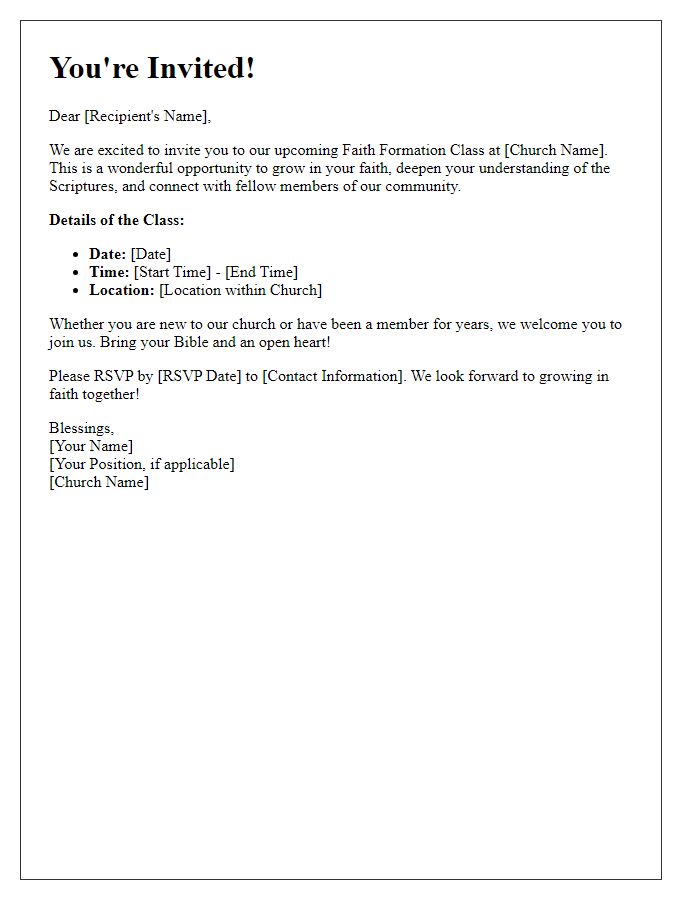 Letter template of invitation to church faith formation class