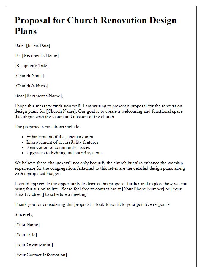 Letter template of proposal for church renovation design plans