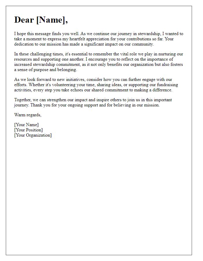 Letter template of encouragement for increased stewardship commitment