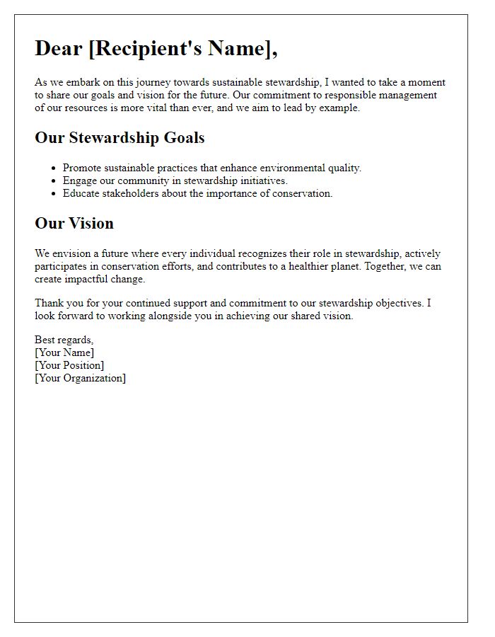 Letter template of sharing stewardship goals and vision