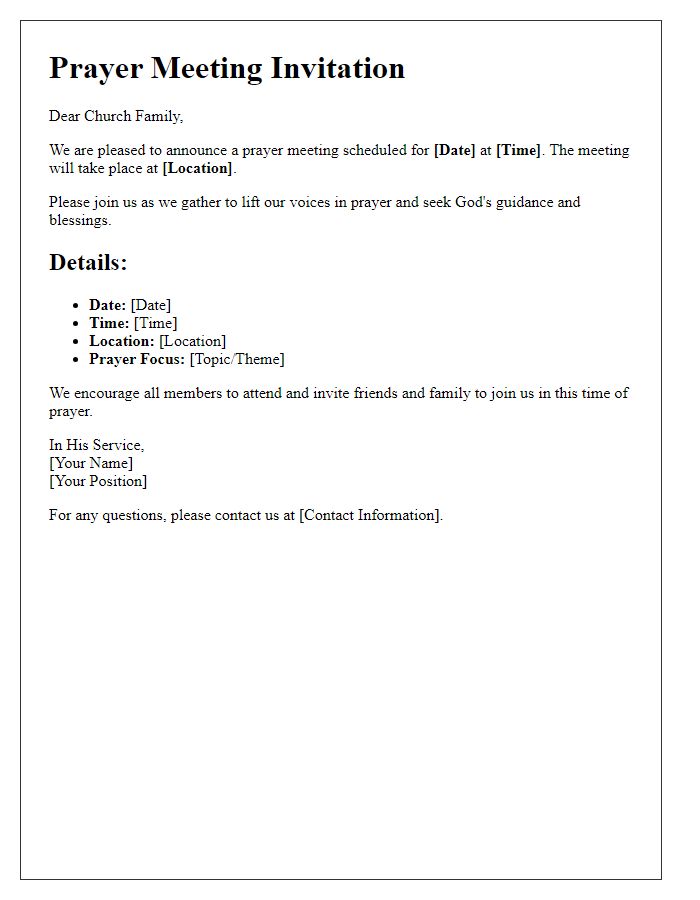 Letter template of prayer meeting arrangement for church members