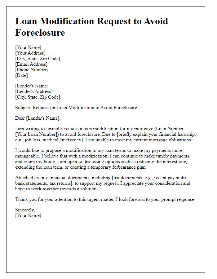 Letter template of Loan Modification Request to Avoid Foreclosure