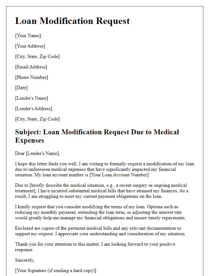 Letter template of Loan Modification Request for Medical Expenses