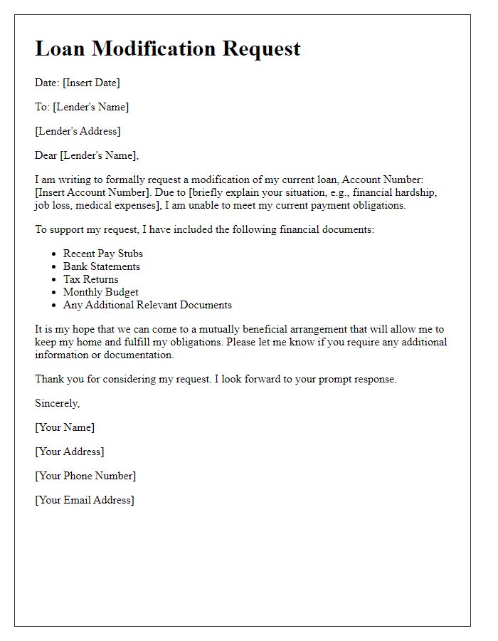 Letter template of Loan Modification Request with Supporting Financial Documents