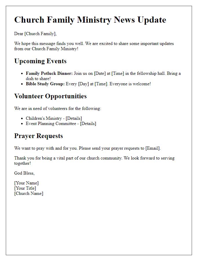 Letter template of church family ministry news update