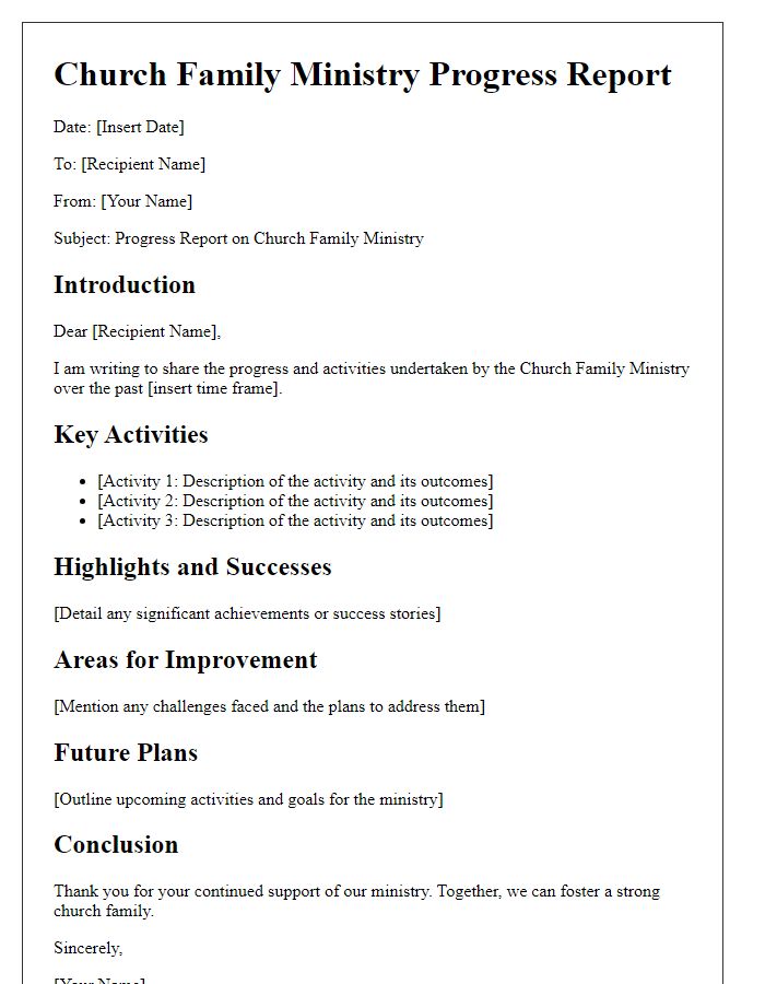 Letter template of church family ministry progress report