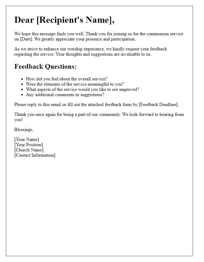 Letter template of feedback request post church communion service