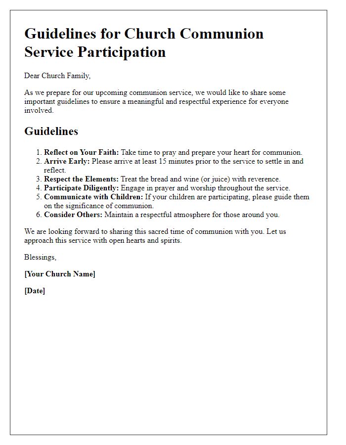 Letter template of guidelines for church communion service participation