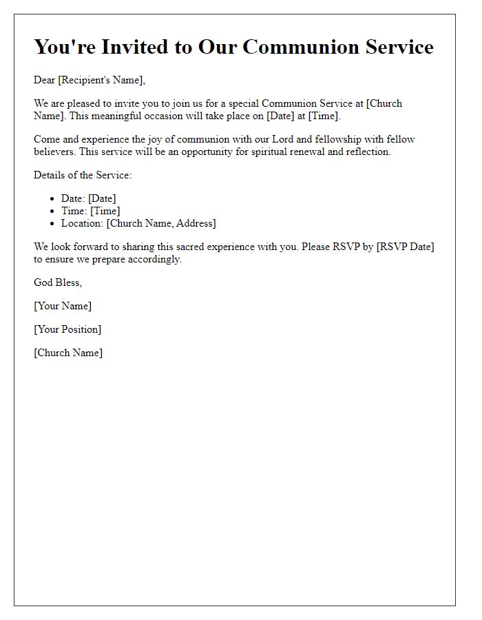 Letter template of invitation for church communion service