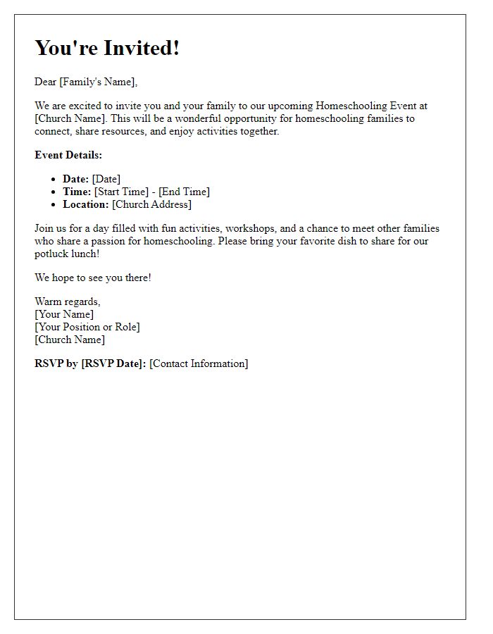 Letter template of invitation to church homeschooling events.