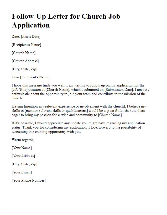 Letter template of follow-up for church job application