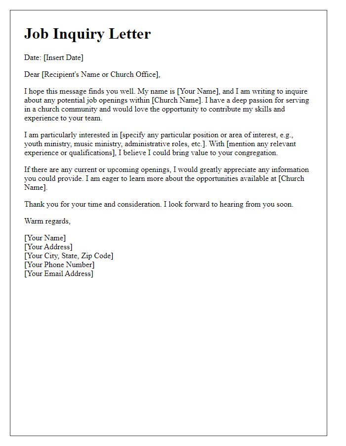 Letter template of inquiry regarding church job openings