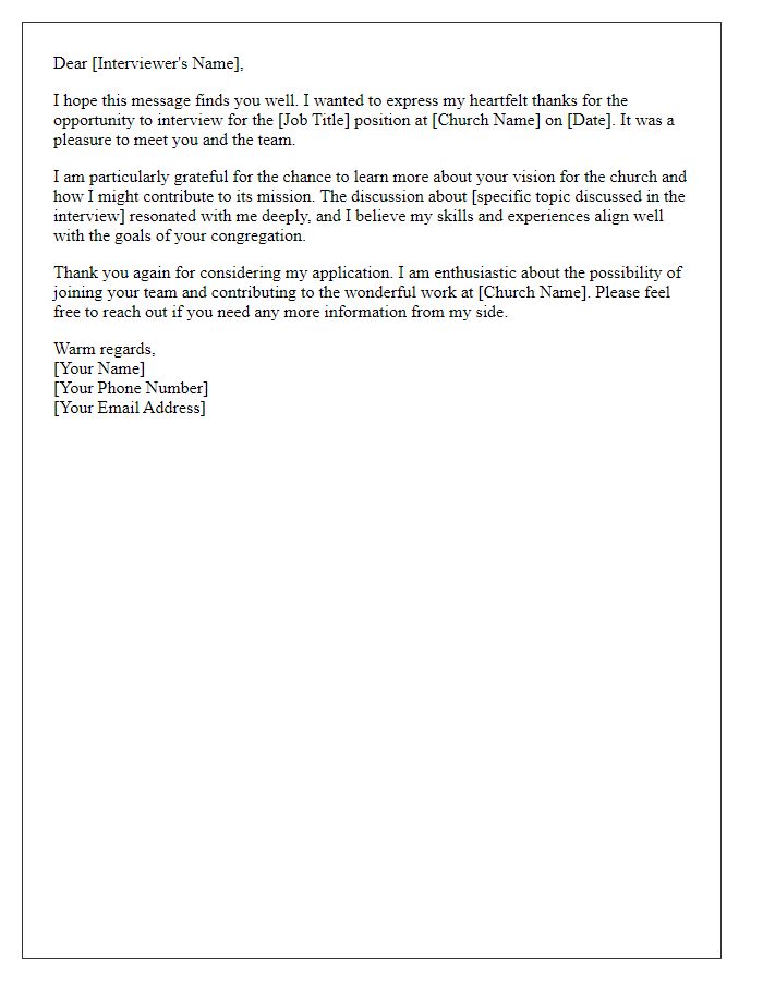 Letter template of thank you for church job interview