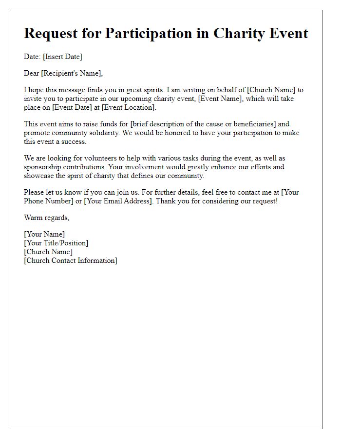 Letter template of request for participation in church charity event.