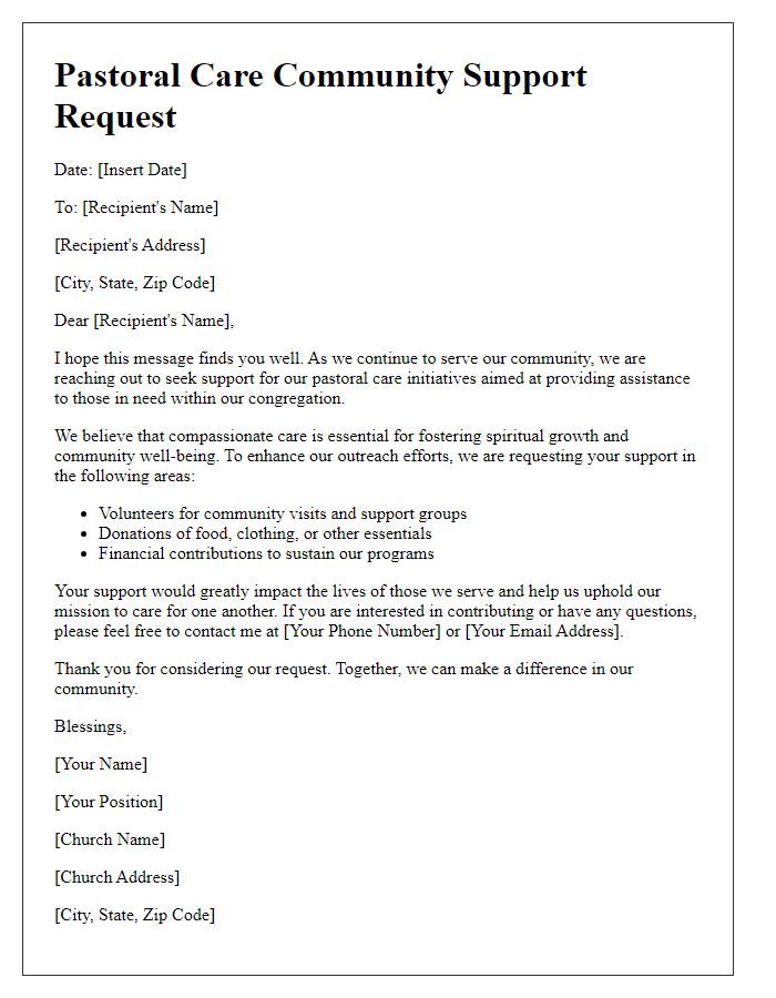 Letter template of church pastoral care community support request