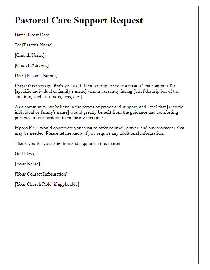 Letter template of church pastoral care support request