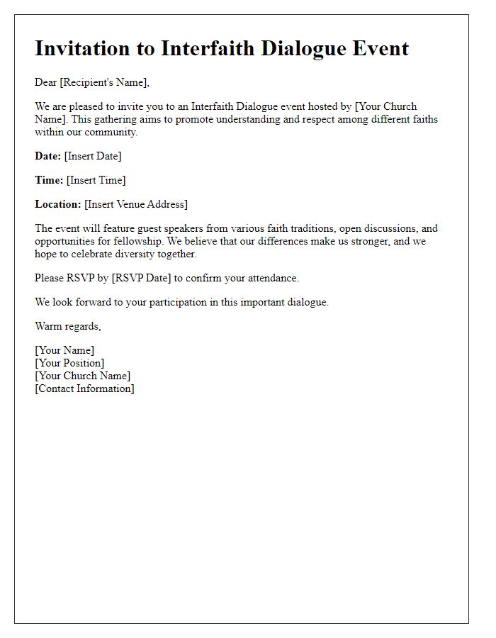 Letter template of invitation for church interfaith dialogue event