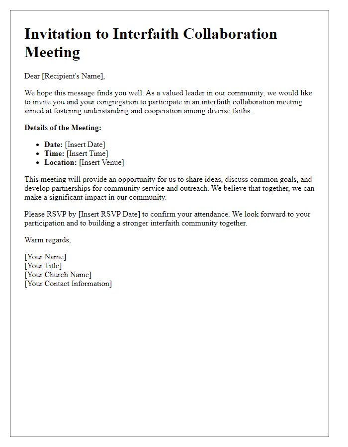 Letter template of outreach for church interfaith collaboration meeting