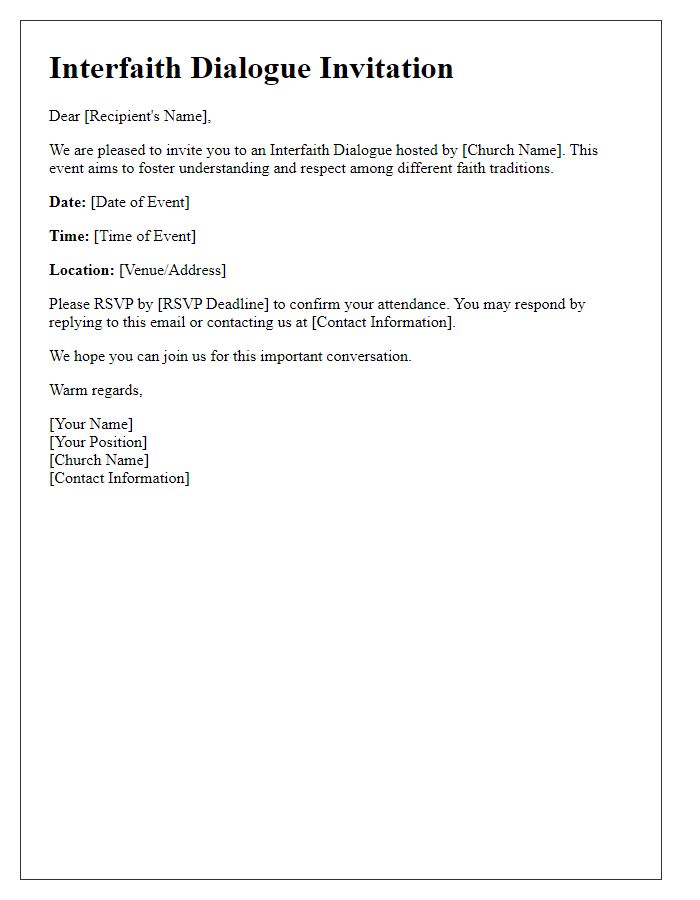 Letter template of RSVP invitation for interfaith dialogue hosted by church