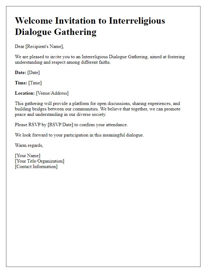 Letter template of welcome invitation for interreligious dialogue gathering